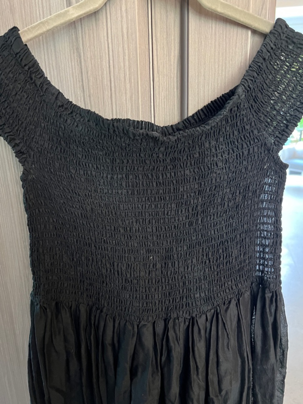 NEW! J. CREW smocked black dress great swim cover-up M 100% cotton - Picture 7 of 8